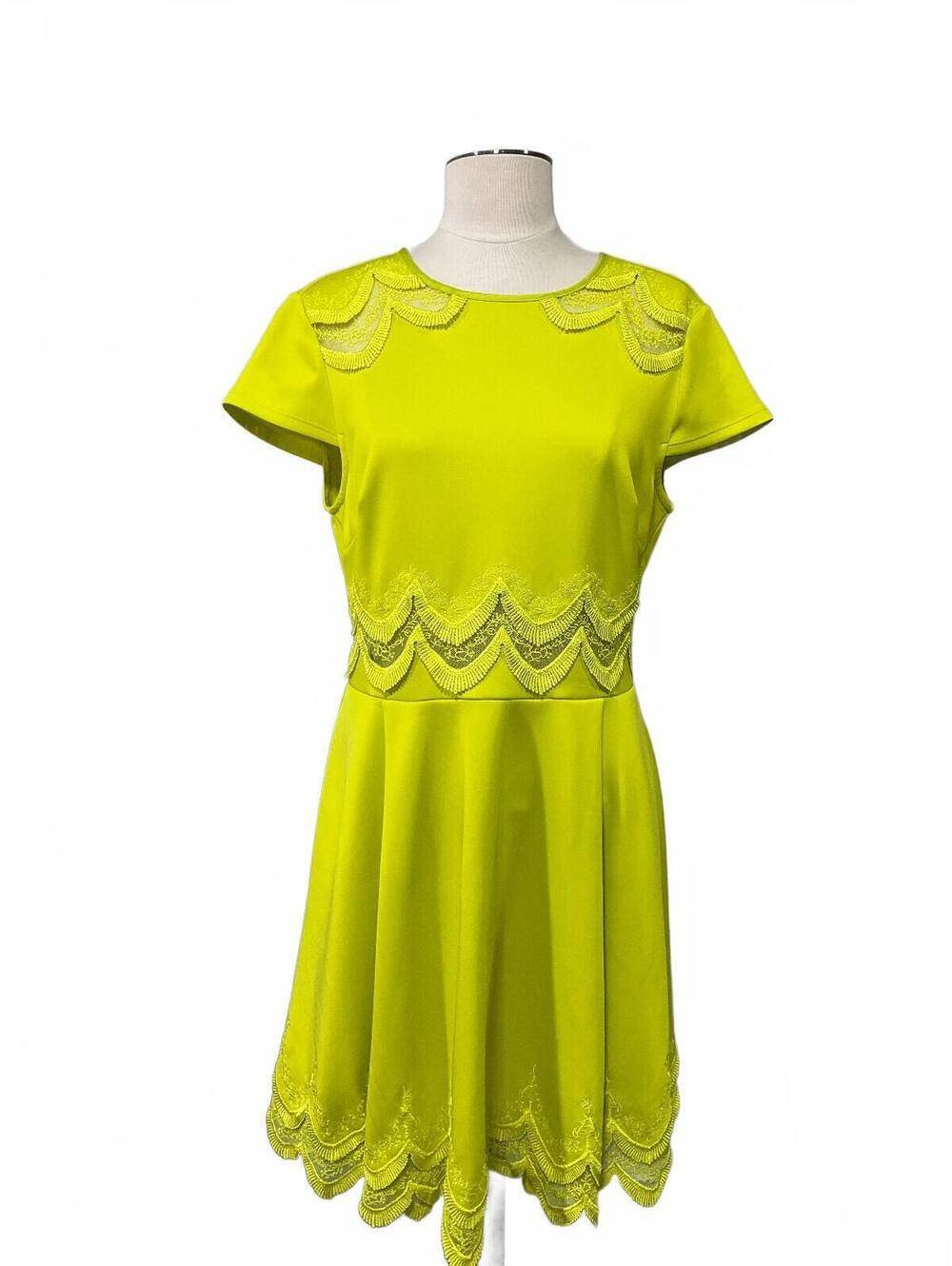 Ted Baker sz 3 neon yellow short sleeve fit and flare dress dd12